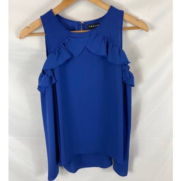 TROUVE Ruffle Cold Shoulder Top In Blue Marine size XS - Picture 2 of 7